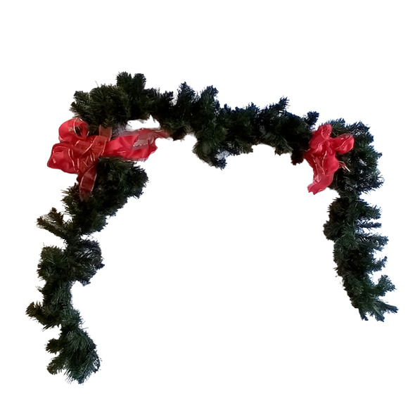 Vintage Christmas Garland Swag 9' Faux Pine Fir Red Gold Bows Holiday Decor - Picture 3 of 8